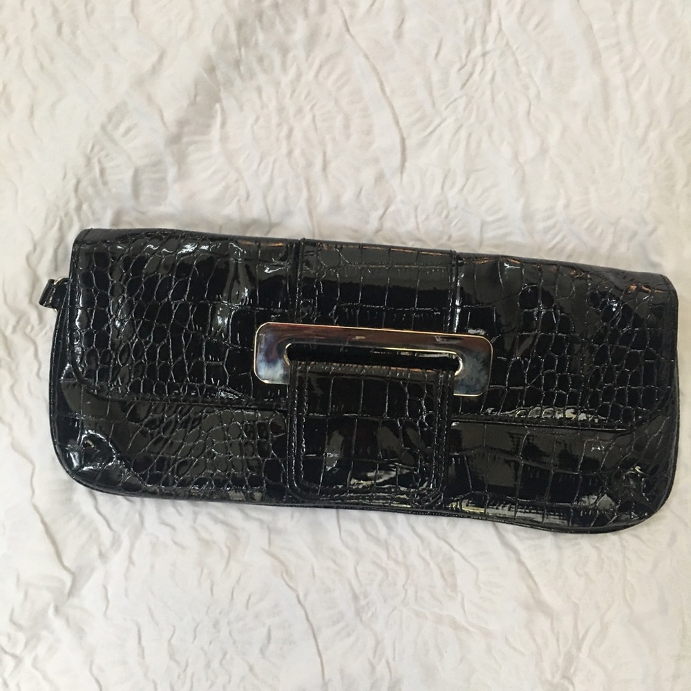 Black faux leather clutch bag